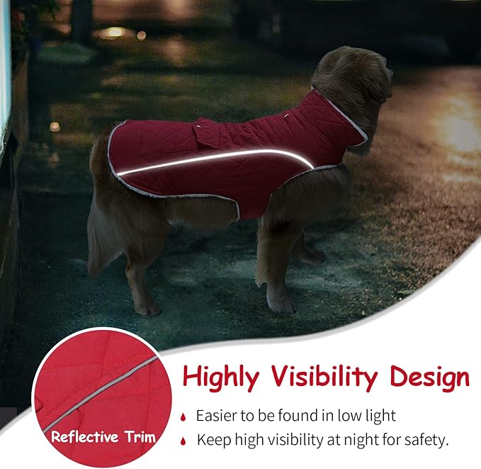 Malier Dog Winter Coat, Windproof Dog Cold Weather Coats with Real Pocket, Winter Extra Warm Pet Coat Fleece Jacket Reflective Clothes for Small Medium Large Dogs and Puppy (Red, Medium)