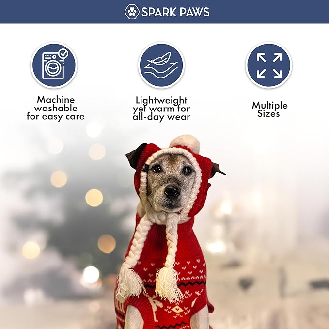 Spark Paws Christmas Dog Sweater – Ultra Soft Holiday Knit Sweater for Small, Medium & Large Dogs, Cute Pet Sweater for French Bulldogs & Big Dogs, Easy Potty V Cut Design Jacket - (Dasher Red,S)
