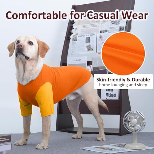 2 Pack Large Dog Shirts for Summer - Stretchy Breathable Cotton Dogs T-Shirt, Protect Skin Easy On and Off Dogs Clothes for French Bulldog, Pug, Daily Wear, Park, Travel, Beach Trips, Orange