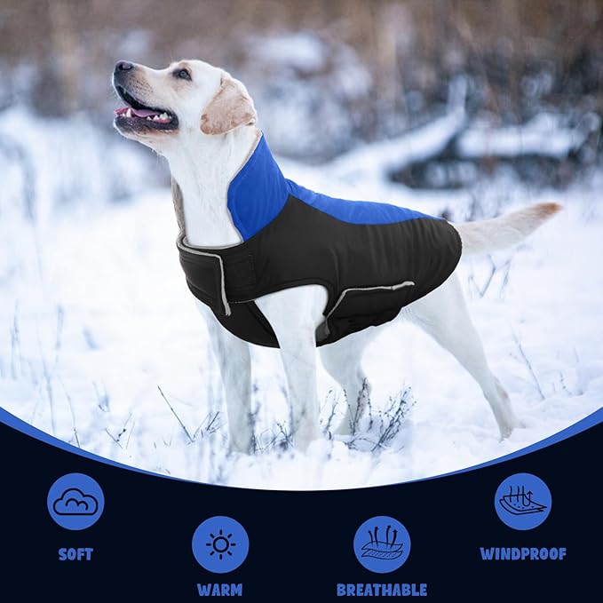Warm Dog Coat,Waterproof Jacket in Winter Adjustable and Reversible Doggy Fleece Outfit,Thick Clothes with Foldable Collar for Puppy in Cold Days,3XL RoyalBlue