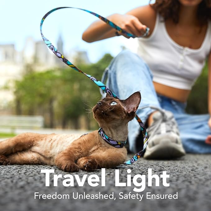 Cat Harness and Leash Set - Escape Proof Adjustable Cat Harness, Comfortable Soft Lightweight, Use Safe & Easy, Walking Travel Kitten Harness for Small Medium Large Cats (Blue Butterfly Magic)