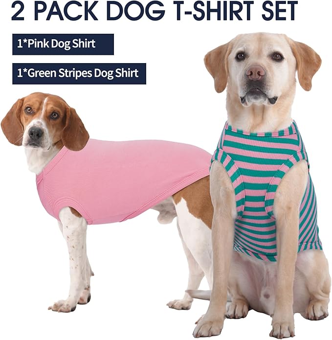 IECOii 2 Pack Summer Dog Clothes for Large Dogs,Breathable Stretchy Pet T-Shirts Lightweight Tank Top Sleeveless Vest for Outdoor Sun Protection - Fit for Large Breeds Labrador,Pink+Stripes,3XL