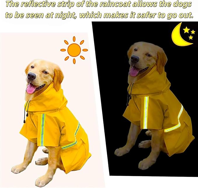 Reflective Strip Dog Raincoat, Ultra - Light Breathable Waterproof Rain Jacket with Hood, Adjustable Sizes for Small/Medium/Large Dogs, (4XL)