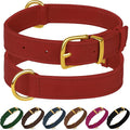 Leather Dog Collar - Heavy Duty Adjustable Soft Padded Pet Collars for Small Medium Large Dogs Breed - Black Green Brown Pink Red Blue (Red, M, 12"-15" Neck Fit)