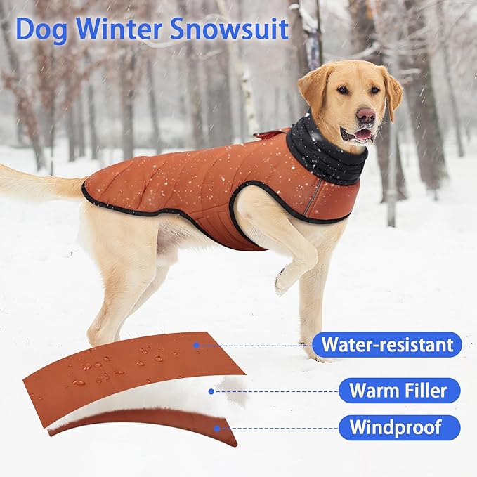 MIGOHI Lightweight Dog Coat, Windproof Dog Jacket, Puffer Jacket for Small Dogs, Padded Vest with Reflective Strips, Warm Snow Vest in Cold Weather, Easy On Hook & Loop Belly, Caramel, XS