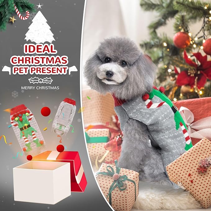 PETCARE Dog Christmas Sweater Ugly Elf Clown Cat Sweater Vest Pet Jumper Grey Green Holiday Dog Clothes Puppy Sweaters for Small Medium Large Dogs Cats Fall Winter Outfits Xmas Dogs Costume,XX-Large