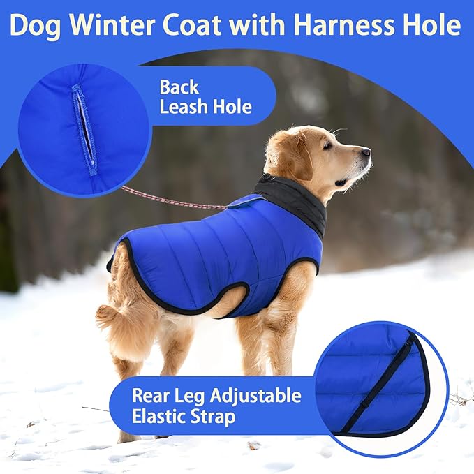 MIGOHI Lightweight Dog Coat, Windproof Dog Jacket, Puffer Jacket for Small Dogs, Padded Vest with Reflective Strips, Warm Snow Vest in Cold Weather, Easy On Hook & Loop Belly, Blue, XS