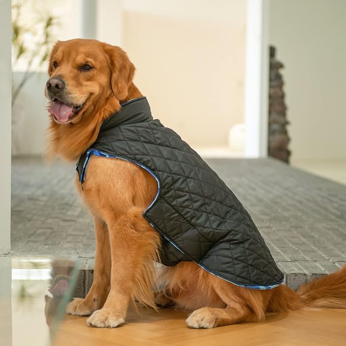 CuteBone Winter Dog Coat - Waterproof Windproof Reversible Coat for Small to Large Dogs - Soft, Thick Cold Weather Jacket with Leash Hole