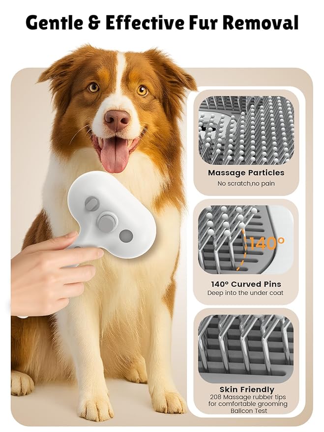 Anti-static Cat Steam Brush,3-in-1 Dog Brush & Gentle Grooming Fur Removal Tool for All Pets,Furmist Comb,Dog Brush,Cat Brushes,Pet Steam Brush,Self-Cleaning with Release Button for Long Short Hair