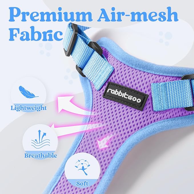 rabbitgoo Cat Harness and Leash Set, Escape Proof Soft Adjustable Vest Harnesses for Outdoor Walking, Easy Control Breathable Kitten Jacket with Reflective Strips, Purple & Blue, S