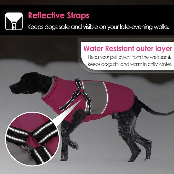 AOFITEE Dog Coat, Warm Dog Jacket with Harness Built in, Waterproof Coats for Small Dogs, Dogs Winter Coat Puffer Jacket with Zipper & Fleece Collar, Pet Snowsuit Sweater for Chihuahua Yorkshire, XS