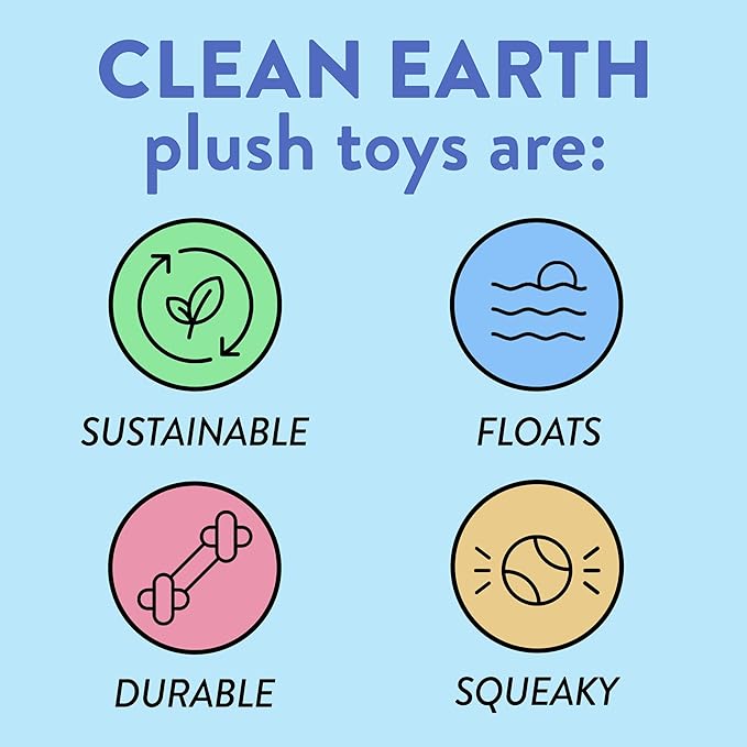 Spunky pup Clean Earth Plush Dog Toy with Squeaker - Recycled, Eco-Friendly, Floats for Beach, Lake, Pool - Clownfish