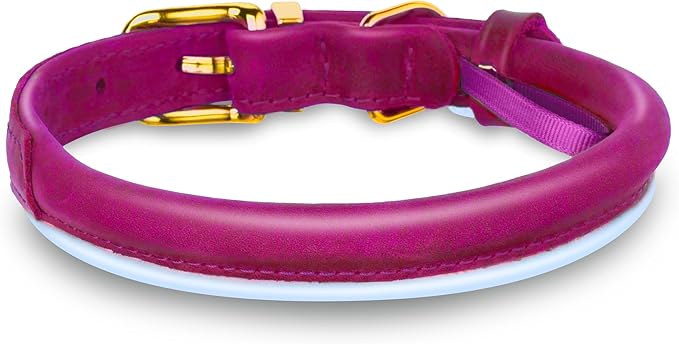 OOPSDOGGY Reflective Rolled Leather Dog Collar Adjustable Soft Padded Pet Collar for Small Medium Large Breed Dogs (Pink, L, 14"-18")