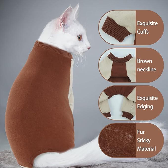 QBLEEV Cat Pajamas for Cats Only, Sticky Hair Cat Clothes, Prevent Lost Fur Kitten Onesie Shirts Costumes Outfits for Daily Wear Parties Photography, Cat Recovery Suit for Cats or Small Dogs