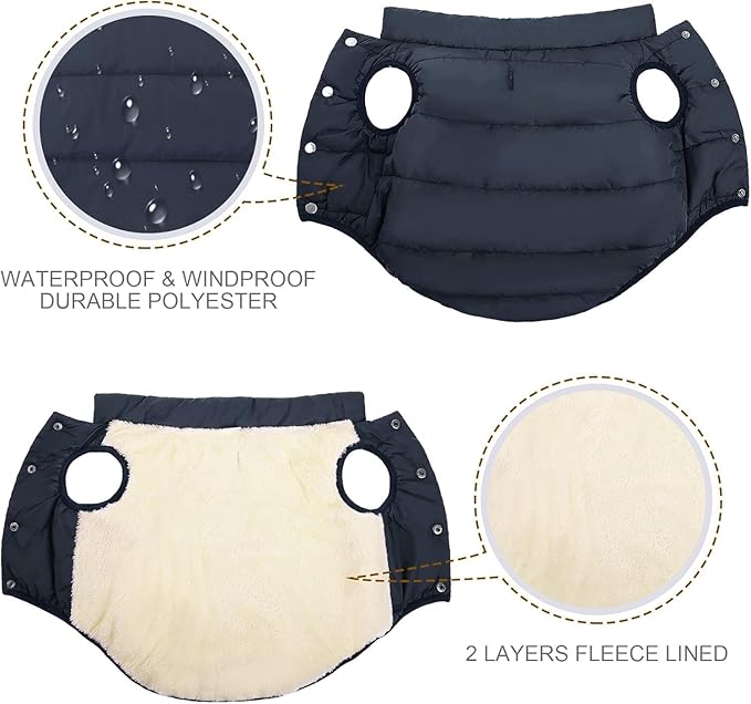 ASENKU Dog Winter Coat - Waterproof Windproof Dog Jacket, Warm Snowproof Doggie Puffer Vest for Cold Weather, Lightweight Snow Coats for Small Medium Large Dogs(L, Blue)