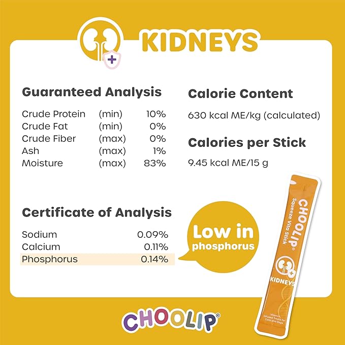 Choolip Squeeze Vita Stick Lickable Cat Treats & Dog Puree – 7-Count Kidney Support Tubes, Creamy Grain-Free Hydrating Puree, High-Protein Multivitamin Treats for Urinary & Kidney Health