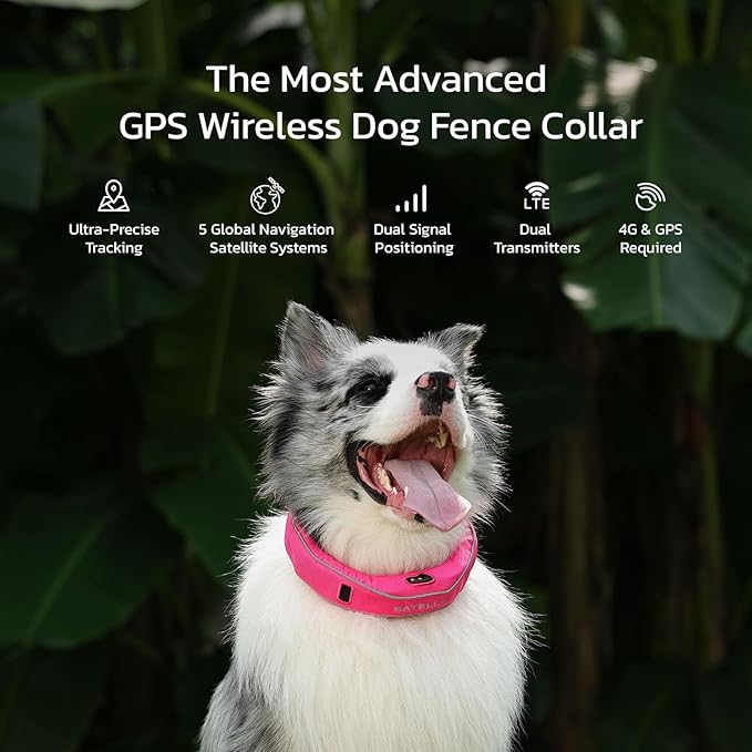 SATELLAI GPS Dog Collar, Red [Free 1-Year Membership] The Most Advanced Dog Wireless Fences with AI Analysis, Precise Position, 5-Day Battery, and IP68 Waterproof, Flexible Virtual Fencing for Dogs