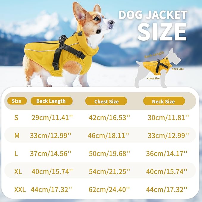 Dog Winter Coat Reflective Water-Resistant Jacket, Fleece Lined Windproof Puppy Coat with Back Zipper & D-Ring, Cold Weather Dog Coats for Small Medium Large Dogs (XXL, Orange)