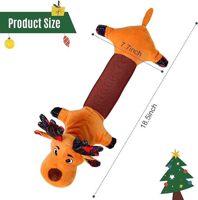 IOKHEIRA Christmas Dog Toys Squeaky Plush Crinkle Rope – Interactive Tug-of-War Chew Toy for Small Medium Large Breeds, Cute Holiday Reindeer Gift