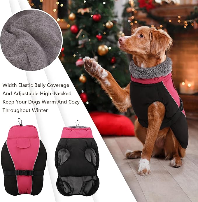 IDOMIK Dog Winter Coat, Reflective Waterproof Dog Jacket for Cold Weather, Warm Pet Coats for Small Medium Large Dogs, High Collar Doggy Fleece Snow Jacket, Winter Vest with Adjustable Buckle,M
