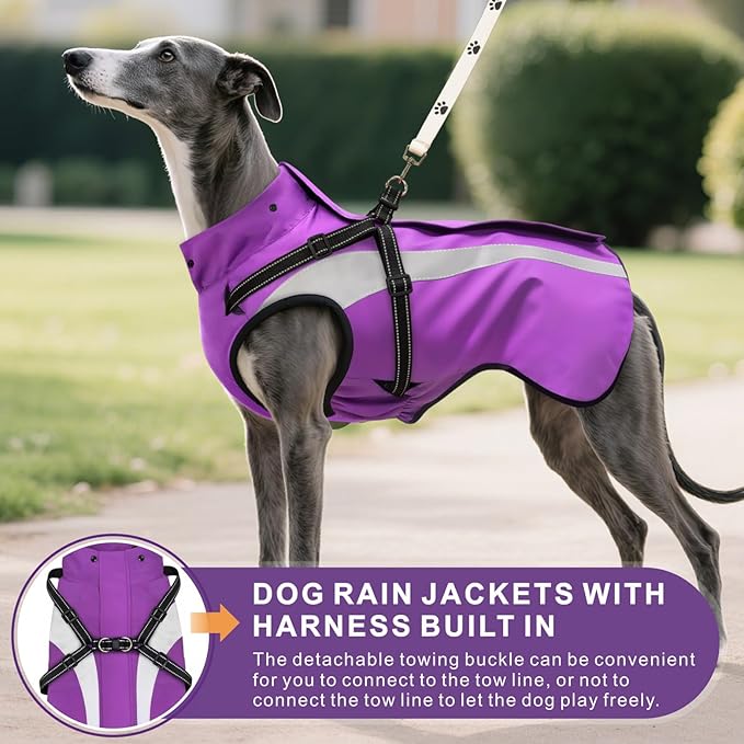 Mosucoirl Dog Raincoat Waterproof Raincoats for Dog Reflective Dogs Rain Jackets with Hood Hoodie Pet Rain Poncho Coat for Small Medium Large Dogs Puppies S-XXL (Purple, XXL)