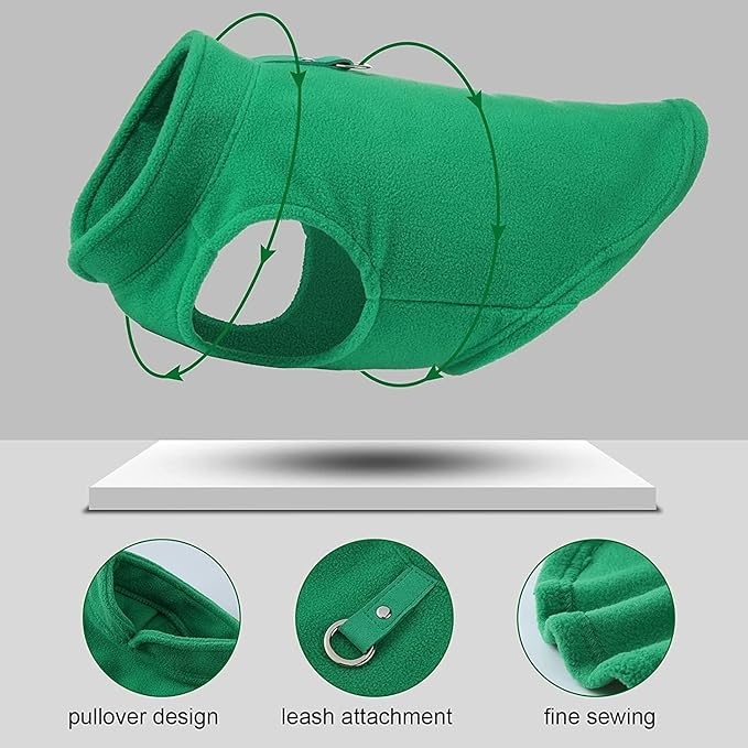 JACKO & CO - Fleece Vest Dog Sweater with Leash Ring - Soft, Warm & Lightweight Pullover Coat for Small & Medium Dogs, Puppies & Cats - Cozy Fall/Winter/Spring Pet Jacket (Lime Green, XXL 25-35lbs)