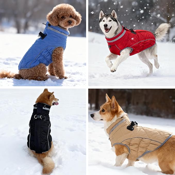 Dog Coat, Warm Dog Winter Coat for Small Dogs, Waterproof Jacket with Harness Built in, Reflective Turtleneck Cold Weather Coats with Zipper,Pet Fleece Vest Snow Jacket, Orange S