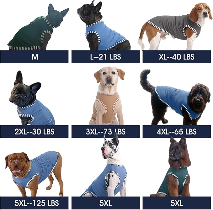IECOii 2 Pack Great Dane Dog T Shirts | Comfortable Fabric Vest for Dogs with Sensitive Skin - Durable Fit - Spring, Summer, Fall Wear for Giant Breed, Grey+Blue,5XL