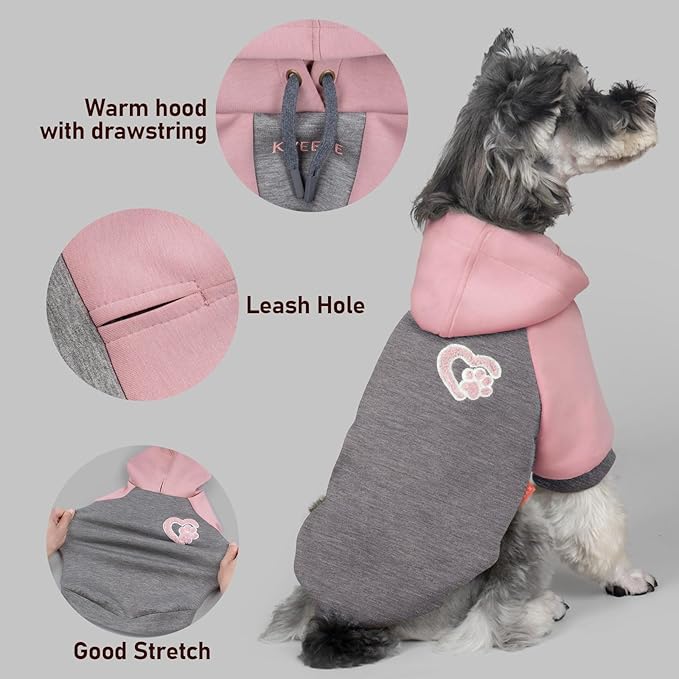 KYEESE Dog Hoodie Stretchy Dogs Winter Coat for Cold Weather Soft Dog Clothes for Small Dogs Pet Sweatshirt with Drawstring Comfort Cat Sweater Warm Pet Clothes Cat Coat with Leash Hole