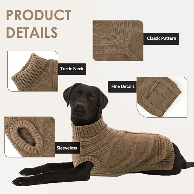Dog Sweaters for Medium Dogs Male Female Pet Knitwear Classic Puppy Warm Pullover Turtleneck Cold Weather Clothes for Schnauzer(Brown, M)
