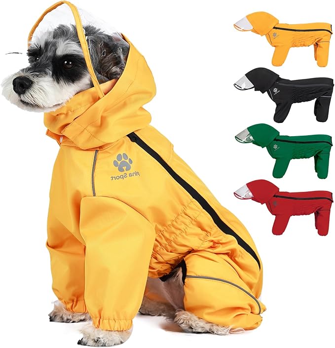 PINA Dog Raincoat, Waterproof Jacket with Hood & Reflective Strap, Lightweight Poncho with Leash Hole for Wet Weather
