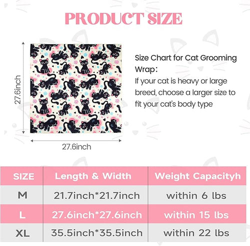 27.6“ Cat Wrap for Cutting Nails Self-Adherent Fabric Cat Wrap for Grooming Cat Restraint for Nail Clipping Anti-Escape Cat Calming Wrap Within 15lbs