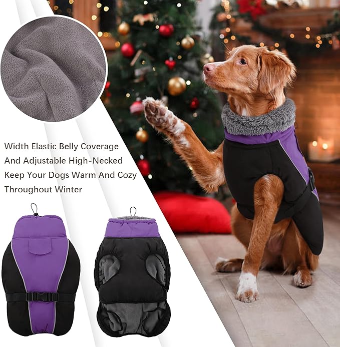 IDOMIK Dog Winter Coat, Reflective Waterproof Dog Jacket for Cold Weather, Warm Pet Coats for Small Medium Large Dogs, High Collar Doggy Fleece Snow Jacket, Winter Vest with Adjustable Buckle,3XL