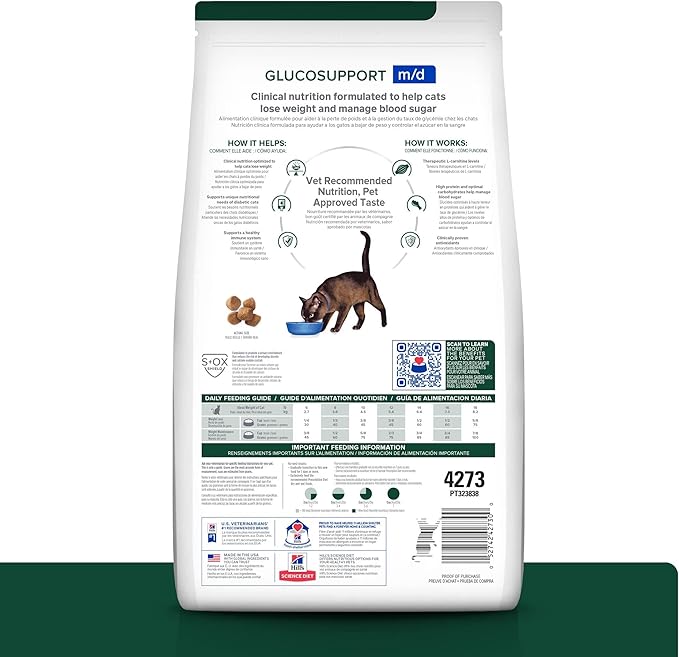 Hill's Prescription Diet m/d GlucoSupport Chicken Flavor Dry Cat Food, Veterinary Diet, 8.5 lb. Bag