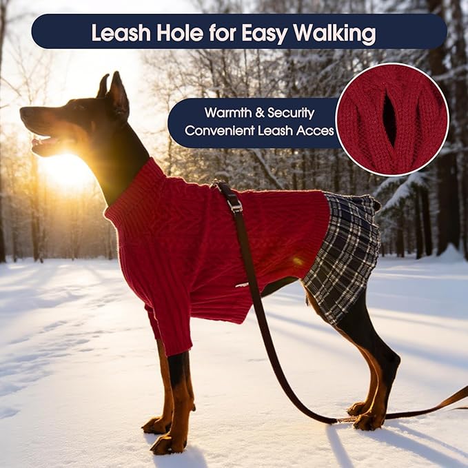 IECOii Big Girl Dog Sweater Dress, Cable Knit Sweater for Extra Large Dogs Girl, Red,4XL, Cute Dog Warm Dress for Fall Winter, Good Stretcy Fit Knitwear for Giant Breed Dogs Female Indoor & Outdoor
