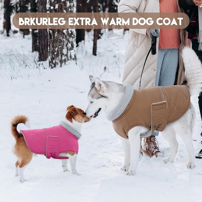 BRKURLEG Dog Winter Coat, Warm Dog Jackets for Small and Medium Large Dogs, Reflective Adjustable Pet Cold Weather Coats, Waterproof Windproof Dogs Snow Jacket Clothes Warm Vest (S, Khaki)