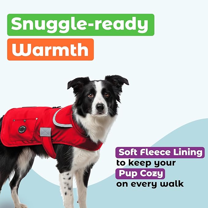 Joyride Harness FrostFlex Dog Winter Jacket - Fleece Lined & Water-Resistant - Snowsuit with Pockets for Treats & Poop Bags - Durable Cold Weather Dog Coat - Red Rush-S