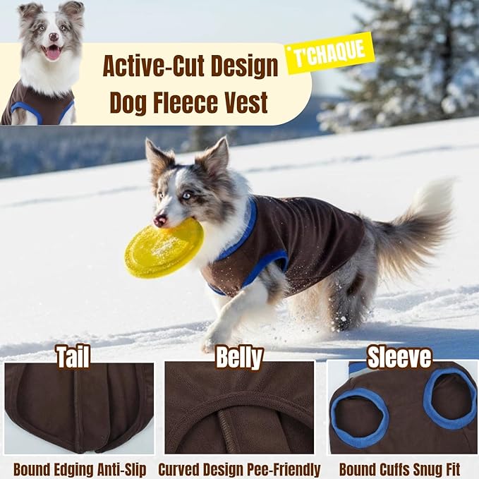 Winter Classic Warmth Turtleneck Vest Fleece Dog Sweater, Lightweight & Soft Coat for Large Dogs with Back-Zipper, Thermal Doggie Vests Clothes with Reflective Strips, Pitbull Male Female(Brown, 2XL)