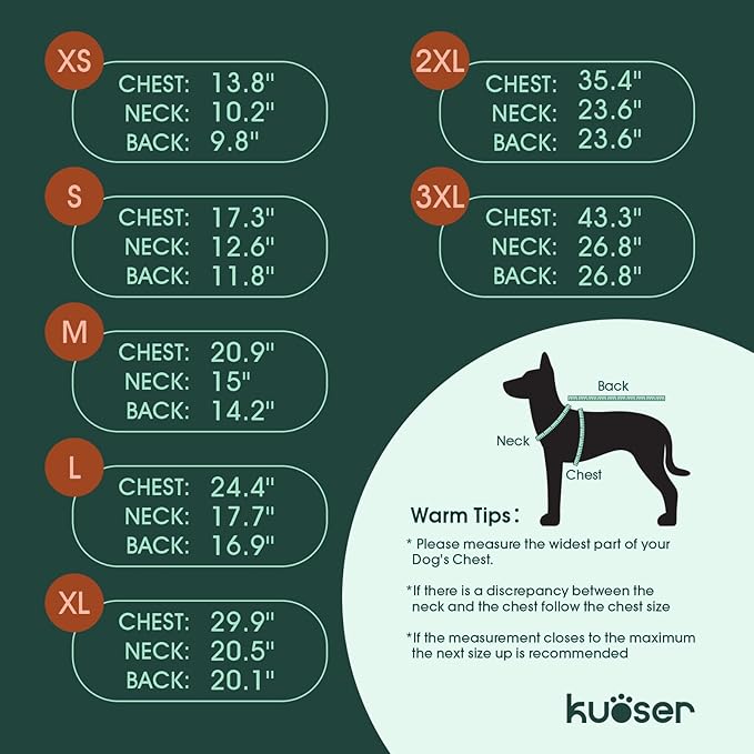 Kuoser Dog Jacket, Warm Dog Coat with Harness Built in for Small Dogs, Puppy Winter Jacket Pet Clothes for Cold Weather, Windproof Doggie Winter Vest for Chihuahua Yorkie, Green XS