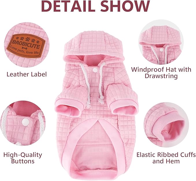 2 Pack Dog Hoodie Sweaters for Small Medium Dogs Warm Dog Clothes for Large Dogs Soft Waffle-Like Laminated Sweatshirt Bulldog (Pink, S (Back: 11.5",Chest: 15.5", Neck: 10"))