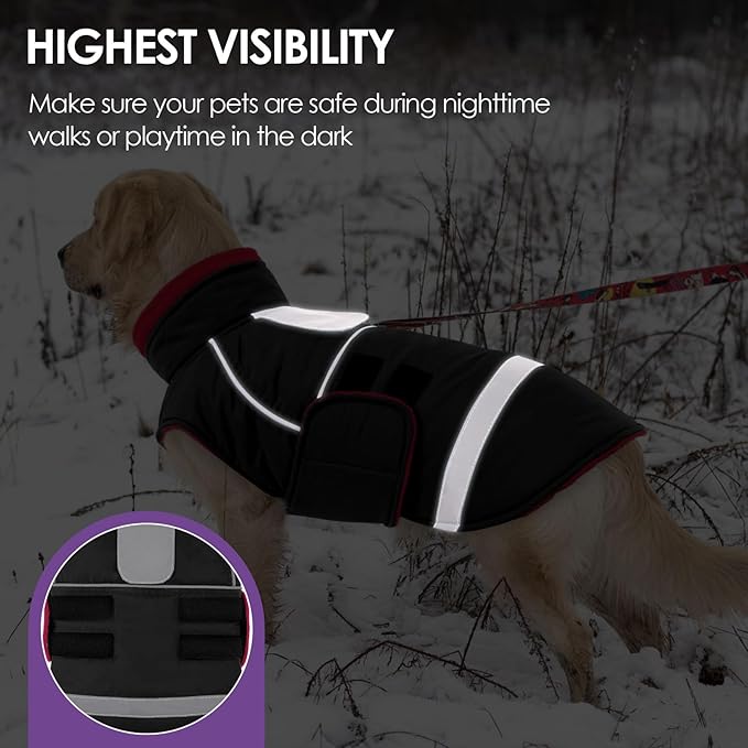 SUNFURA Dog Coat, Warm Dog Jacket for Small Dogs, Reflective Winter Coat with Fleece Lined, Windproof Pet Snowsuit Puppy Sweater Clothes, Black XS