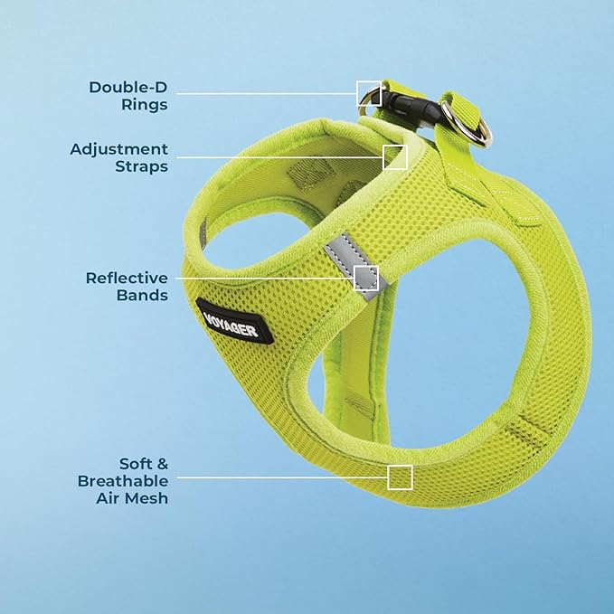 Best Pet Supplies Voyager Step-in Air Harness - All Weather Mesh, Reflective, No Pull Harness for Dogs, Cats - Secure with Hook & Loop Fastener, Buckle, Double D-Rings - Lime Green, M