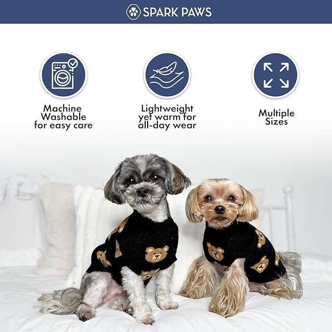 Spark Paws Knit Dog Sweater – Ultra Soft Warm Winter Dog Sweater for Small, Medium & Large Dogs – Stretch Fit Pet Sweater for French Bulldog, Pitbull, Girl & Boy Dogs Jacket, (Broken Teddy, S)