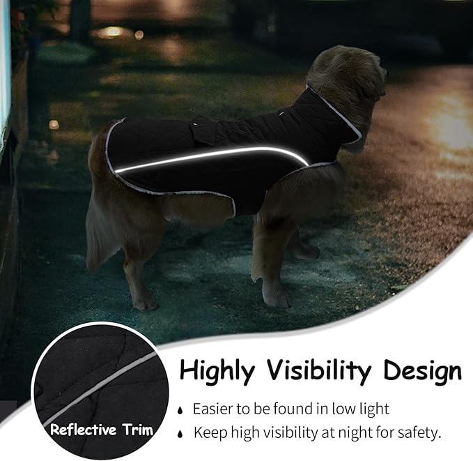 Malier Dog Winter Coat, Windproof Dog Cold Weather Coats with Real Pocket, Winter Extra Warm Pet Coat Fleece Jacket Reflective Clothes for Small Medium Large Dogs and Puppy (Black, Large)