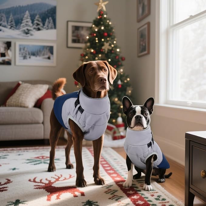 DENTRUN Dog Coat with Harness Built in, Easy On/Off Zipper Closure Winter Dog Vest, Water-Repellent Fleece Lined Warm Jacket with Reflective for Large Dogs, Dark Blue, XL