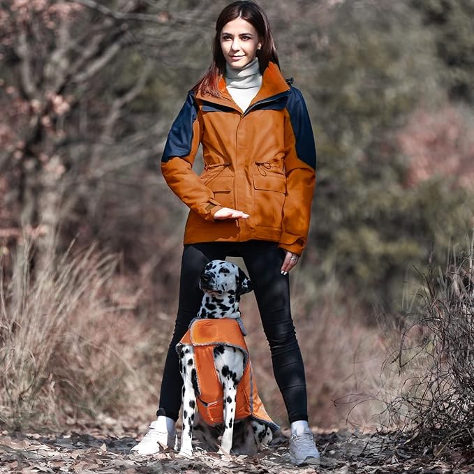 VIVAGLORY Frostfit Dog Coat, Dog Jacket for Winter & Cold Weather, Warm Fluffy Fleece Lined Water Resistant Reflective for Puppy, Coat with Velcro Fastening & Leash Hole, XL, Orange