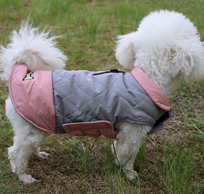 Reversible Dog Coats for Medium Dogs Waterproof Warm Dog Jacket for Cold Winter,Pink and Grey L