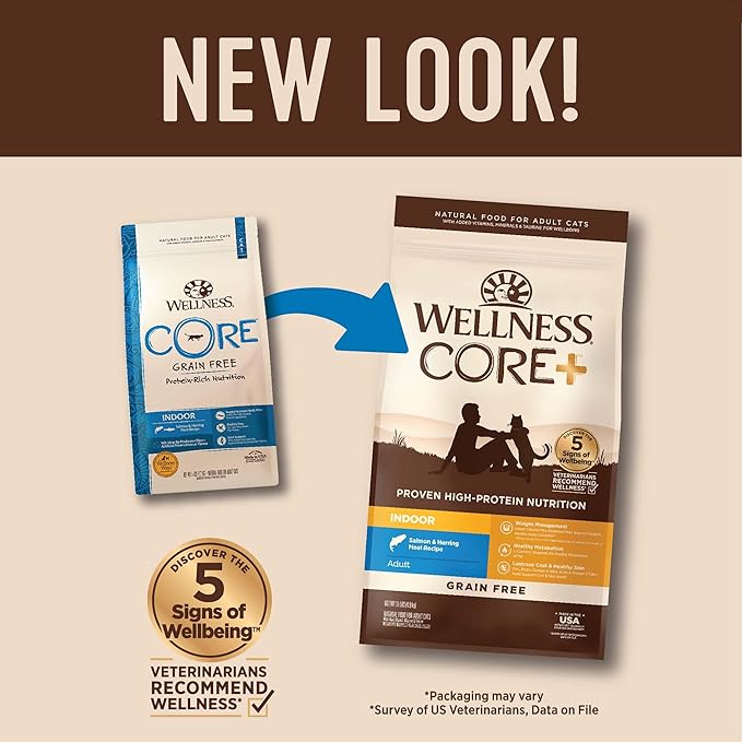 Wellness CORE+ Adult Dry Cat Food for Indoor Cats, Grain-Free, Natural, Salmon and Herring Meal (11 Pound Bag)