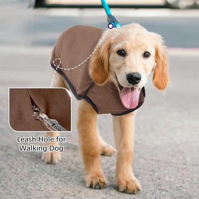 ROZKITCH Fleece Dog Sweatshirts for Large Dogs, Pet Windproof Warm Cold Weather Jacket Vest Cozy Jumpsuit Apparel Outfit Clothes for Walking Hiking Travel Sleep Brown 2XL