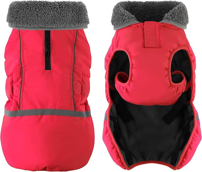 Dogcheer Warm Dog Coat, Christmas Dog Jacket Waterproof Puppy Winter Coat with Buckles, Reflective Adjustable Pet Snow Jacket Turtleneck Fleece Sweater for Small Medium Large Dogs - Red, 3XL